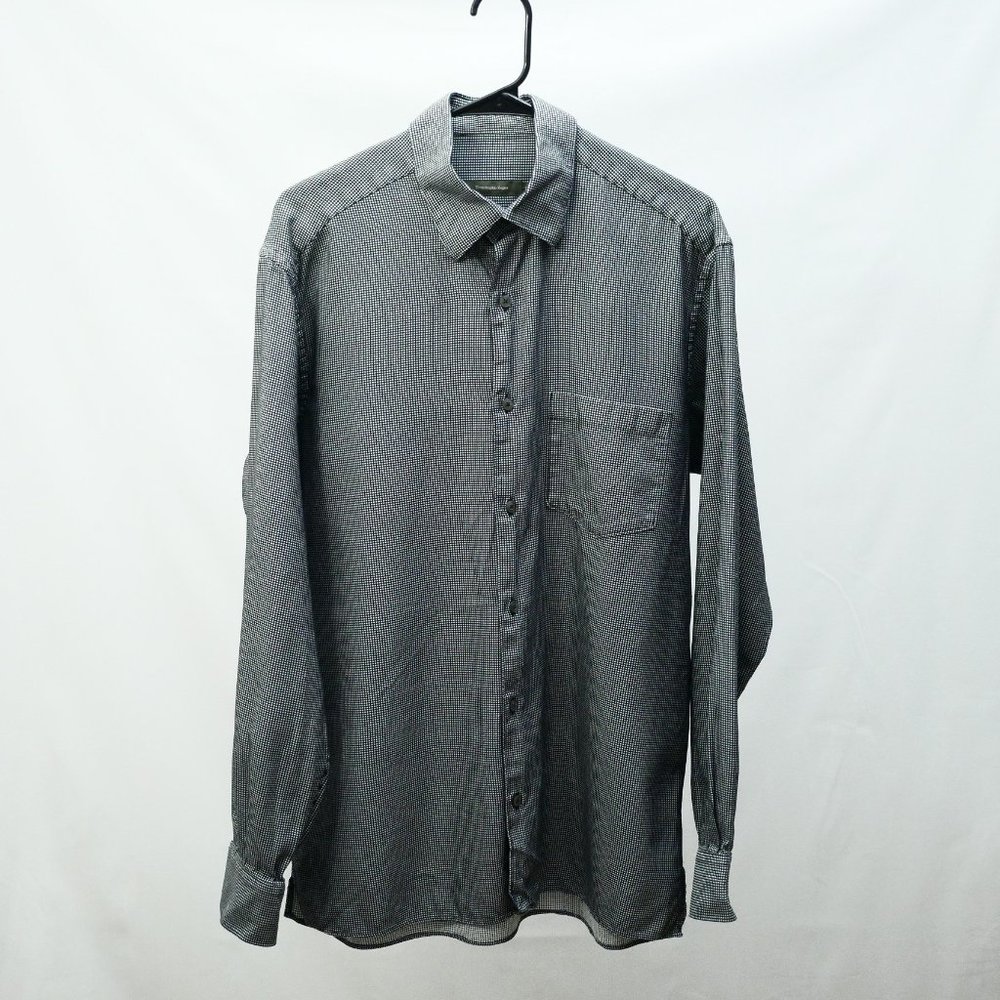 Ermenegildo Zegna Men Button-Up Shirt L—Gray Graph Check Cotton Point Collar